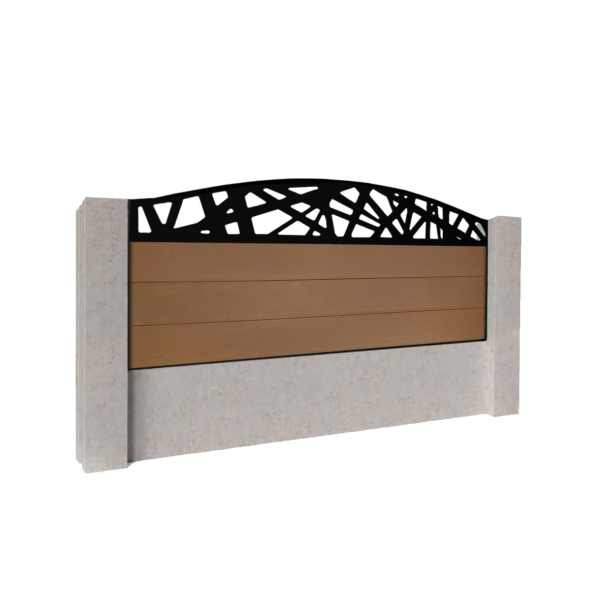 EasyComposite 2ft Composite Fence Panel Into Existing Concrete Posts - Golden Teak Boards & Laser Curved Topper Trellis