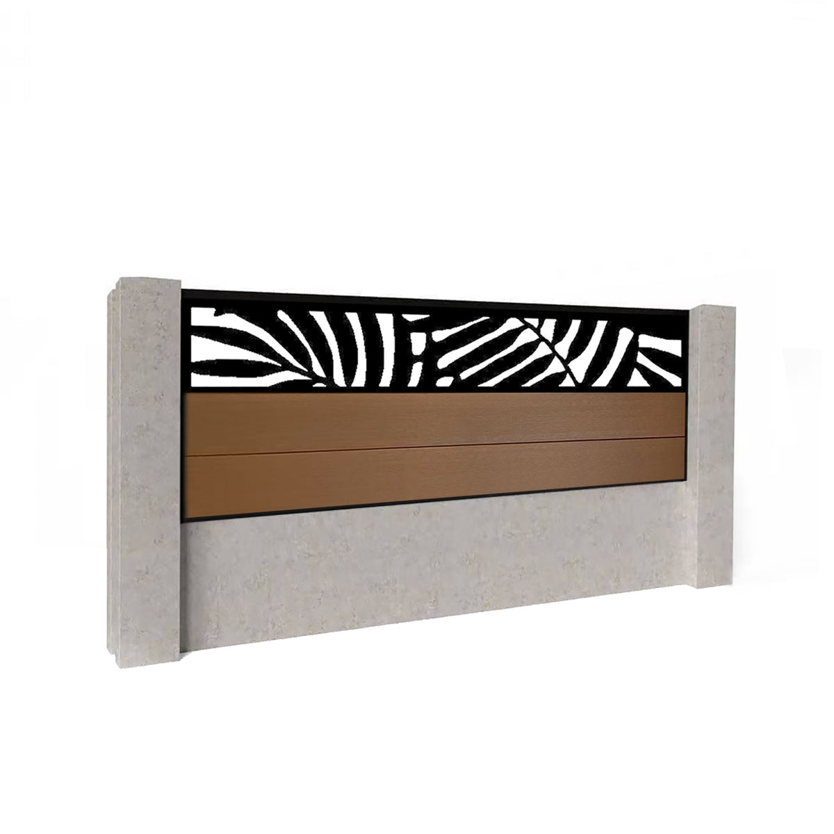 EasyComposite 4ft Composite Fence Panel Into Existing Concrete Posts - Golden Teak Boards & Leafy Topper Trellis