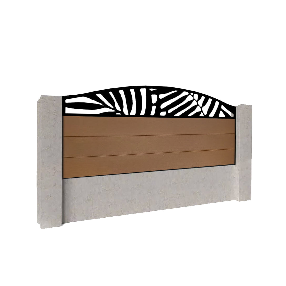 EasyComposite 2ft Composite Fence Panel Into Existing Concrete Posts - Golden Teak Boards & Leafy Curved Topper Trellis