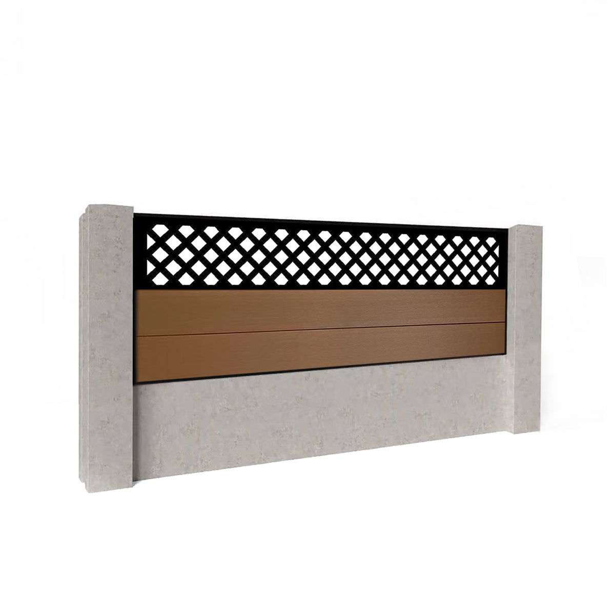 EasyComposite 2ft Composite Fence Panel Into Existing Concrete Posts - Golden Teak Boards & Wave Topper Trellis