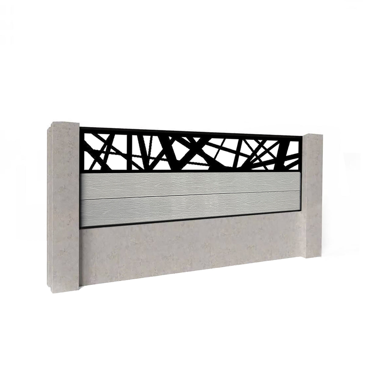 EasyComposite 2ft Composite Fence Panel Into Existing Concrete Posts - Light Grey Boards & Laser Topper Trellis