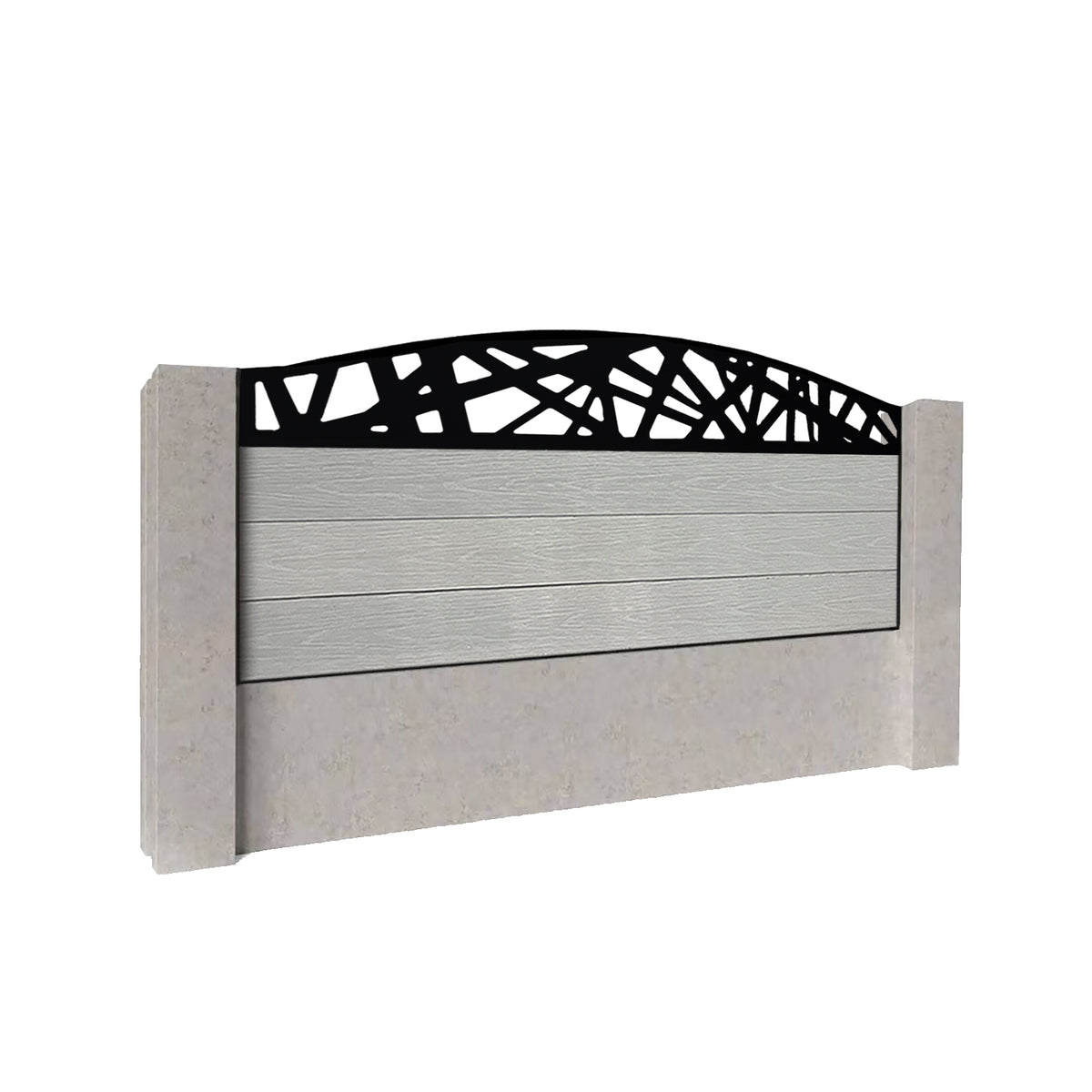 EasyComposite 2ft Composite Fence Panel Into Existing Concrete Posts - Light Grey Boards & Laser Curved Topper Trellis