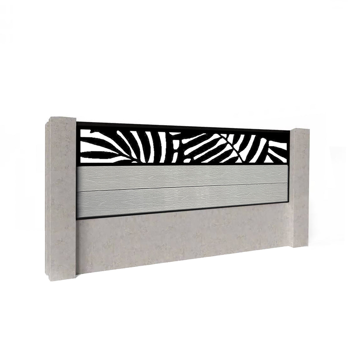 EasyComposite 4ft Composite Fence Panel Into Existing Concrete Posts - Light Grey Boards & Leafy Topper Trellis