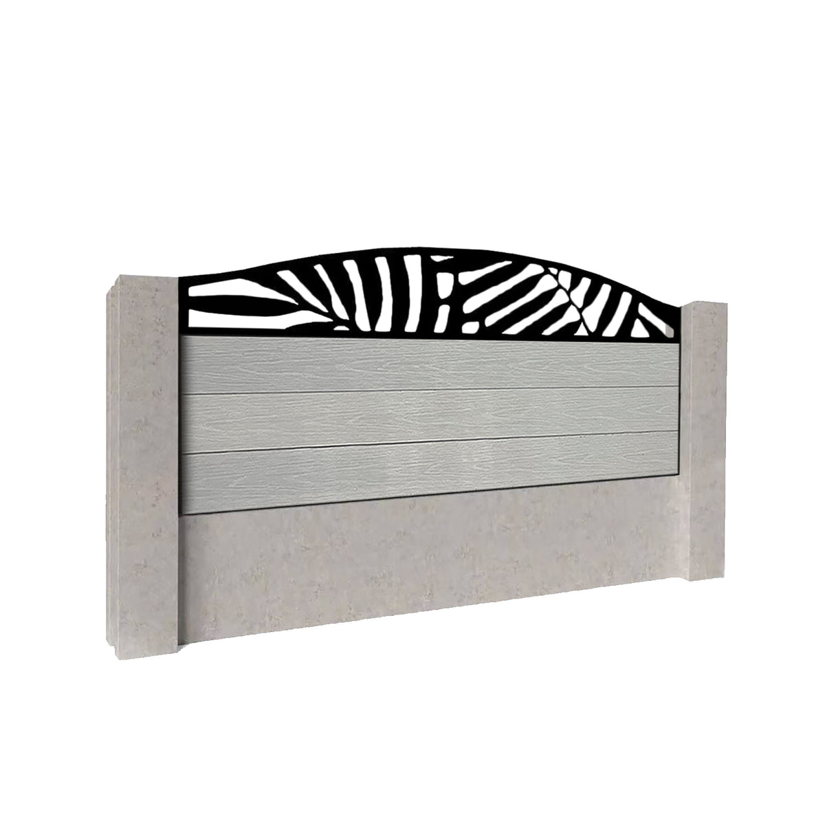 EasyComposite 2ft Composite Fence Panel Into Existing Concrete Posts - Light Grey Boards & Leafy Curved Topper Trellis