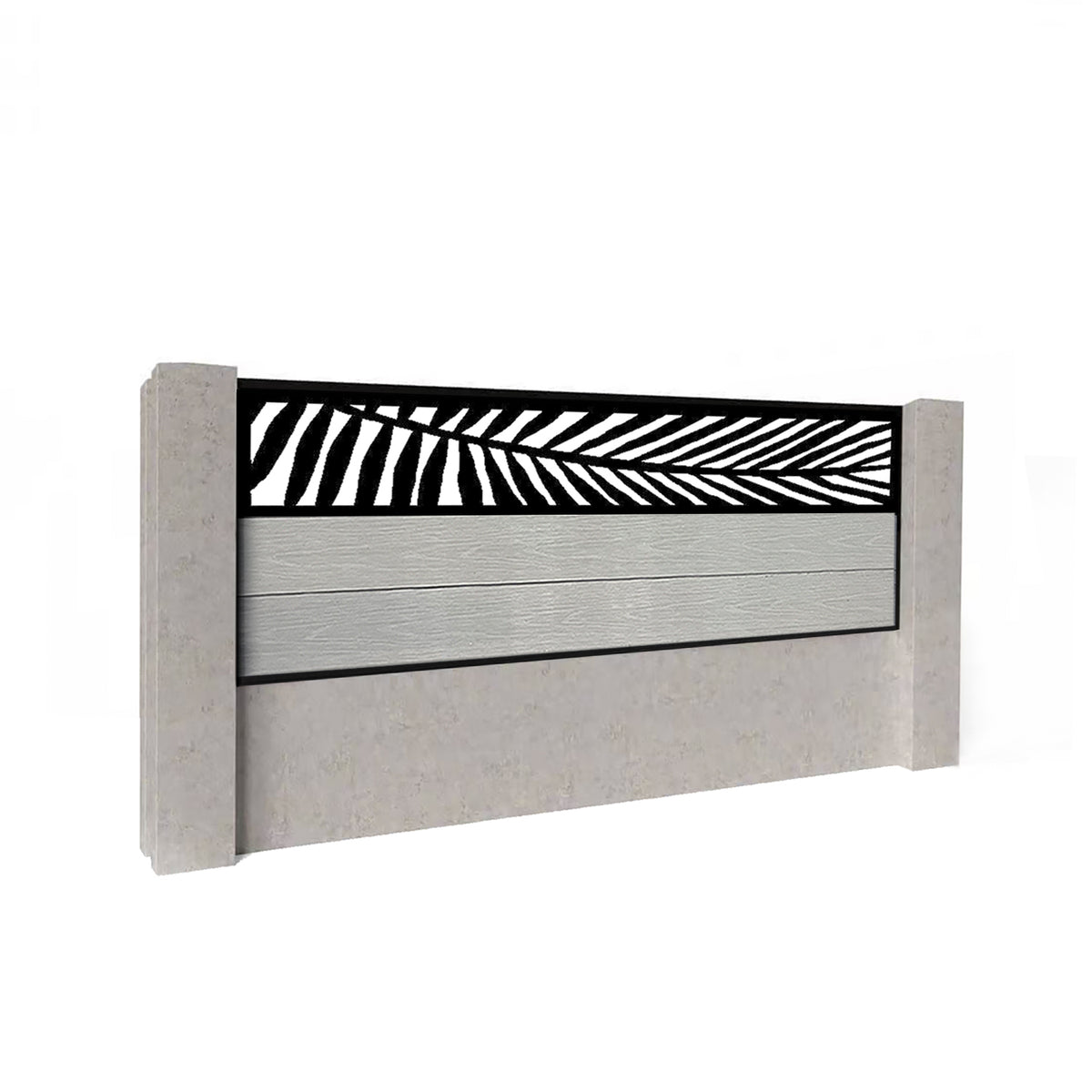 EasyComposite 2ft Composite Fence Panel Into Existing Concrete Posts - Light Grey Boards & Palm Topper Trellis