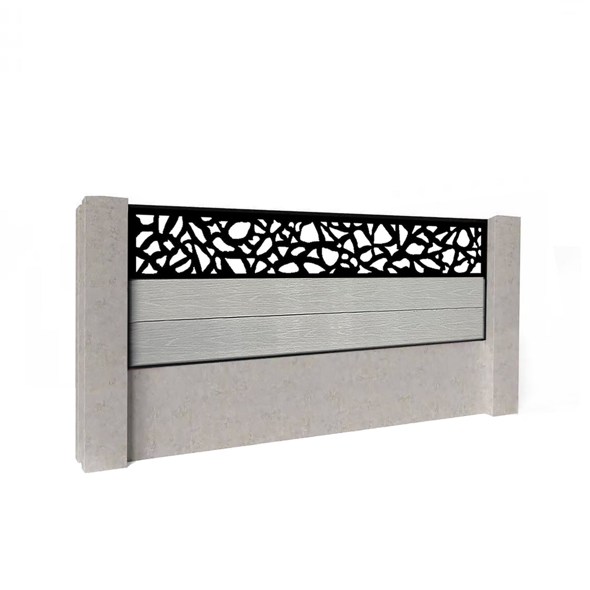 EasyComposite 2ft Composite Fence Panel Into Existing Concrete Posts - Light Grey Boards & Pebble Topper Trellis