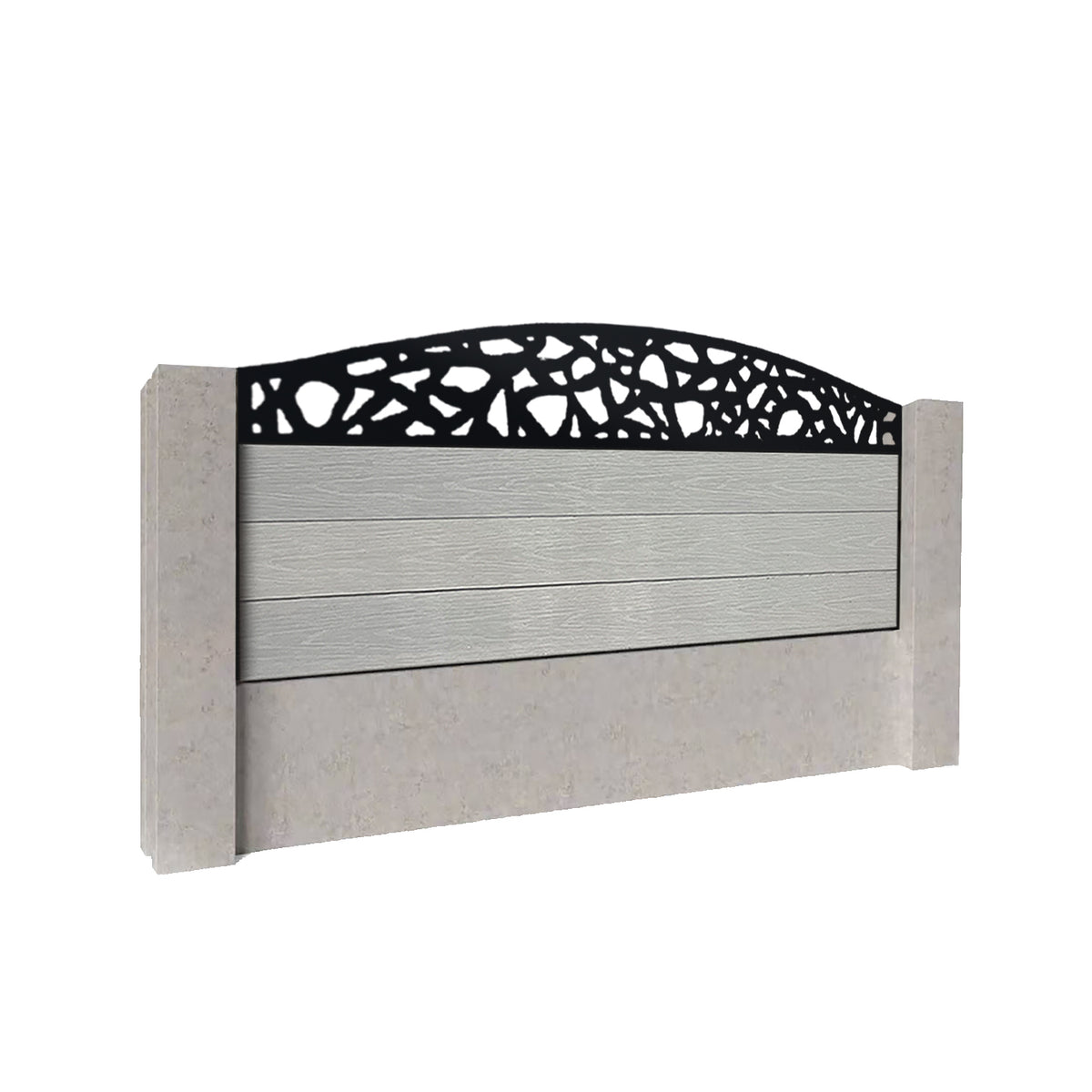 EasyComposite 2ft Composite Fence Panel Into Existing Concrete Posts - Light Grey Boards & Pebble Curved Topper Trellis
