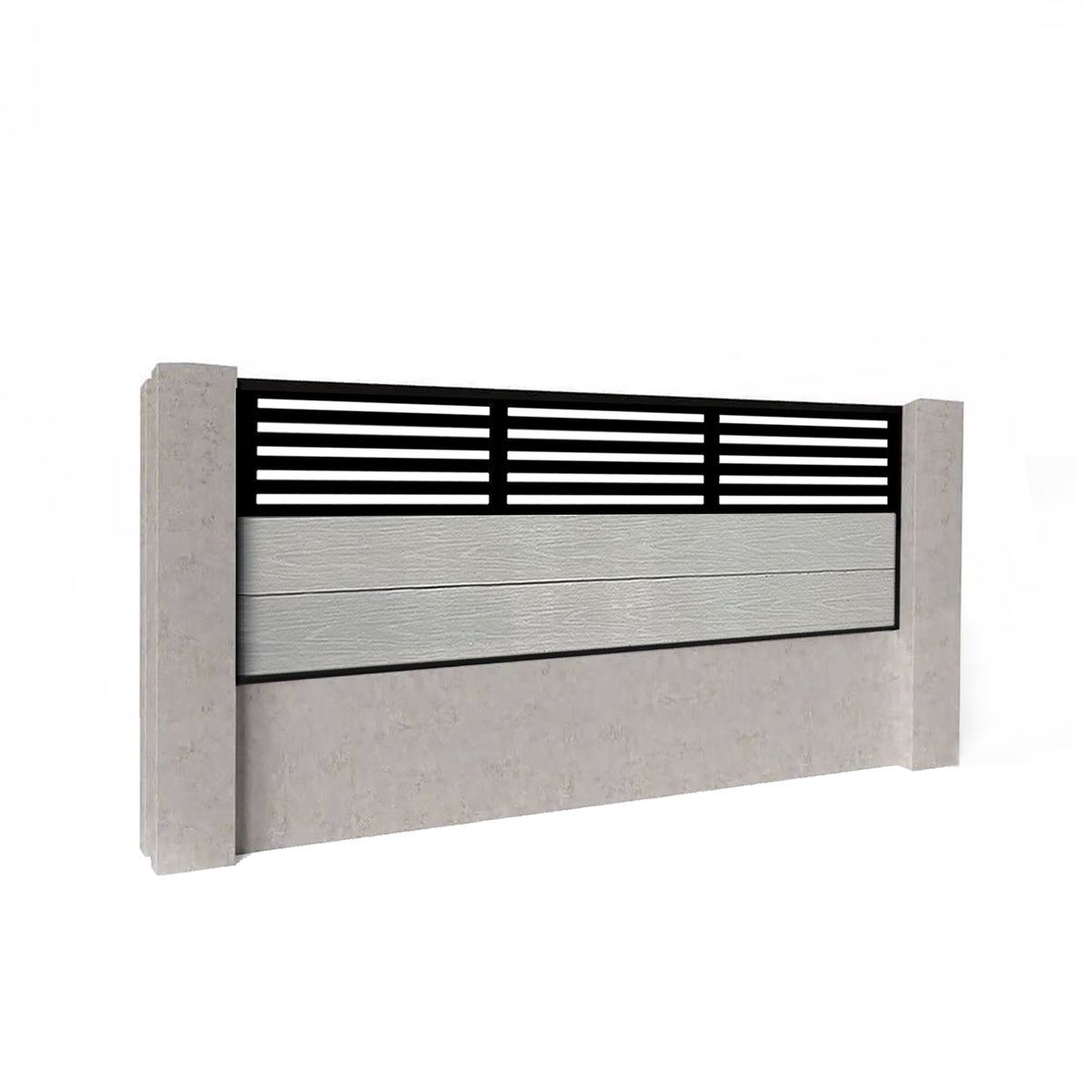 EasyComposite 2ft Composite Fence Panel Into Existing Concrete Posts - Light Grey Boards & Slat Topper Trellis