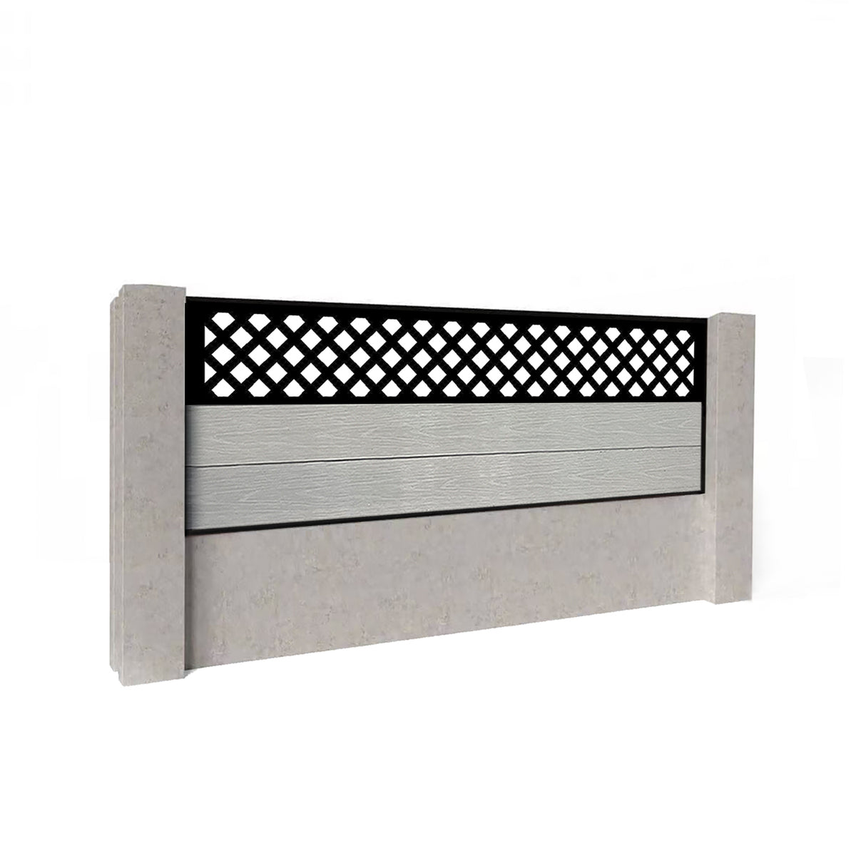 EasyComposite 2ft Composite Fence Panel Into Existing Concrete Posts - Light Grey Boards & Wave Topper Trellis