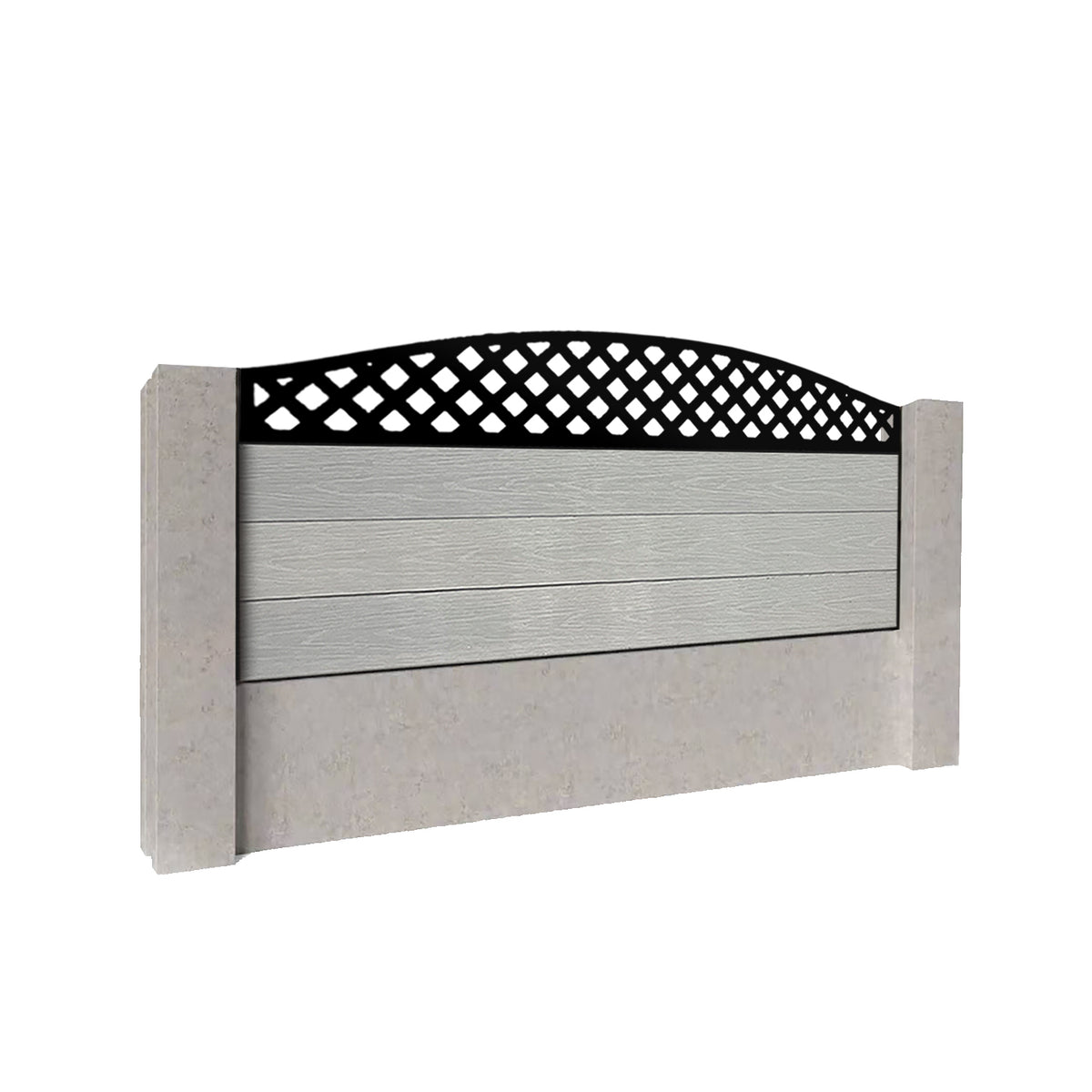 EasyComposite 2ft Composite Fence Panel Into Existing Concrete Posts - Light Grey Boards & Wave Curved Topper Trellis
