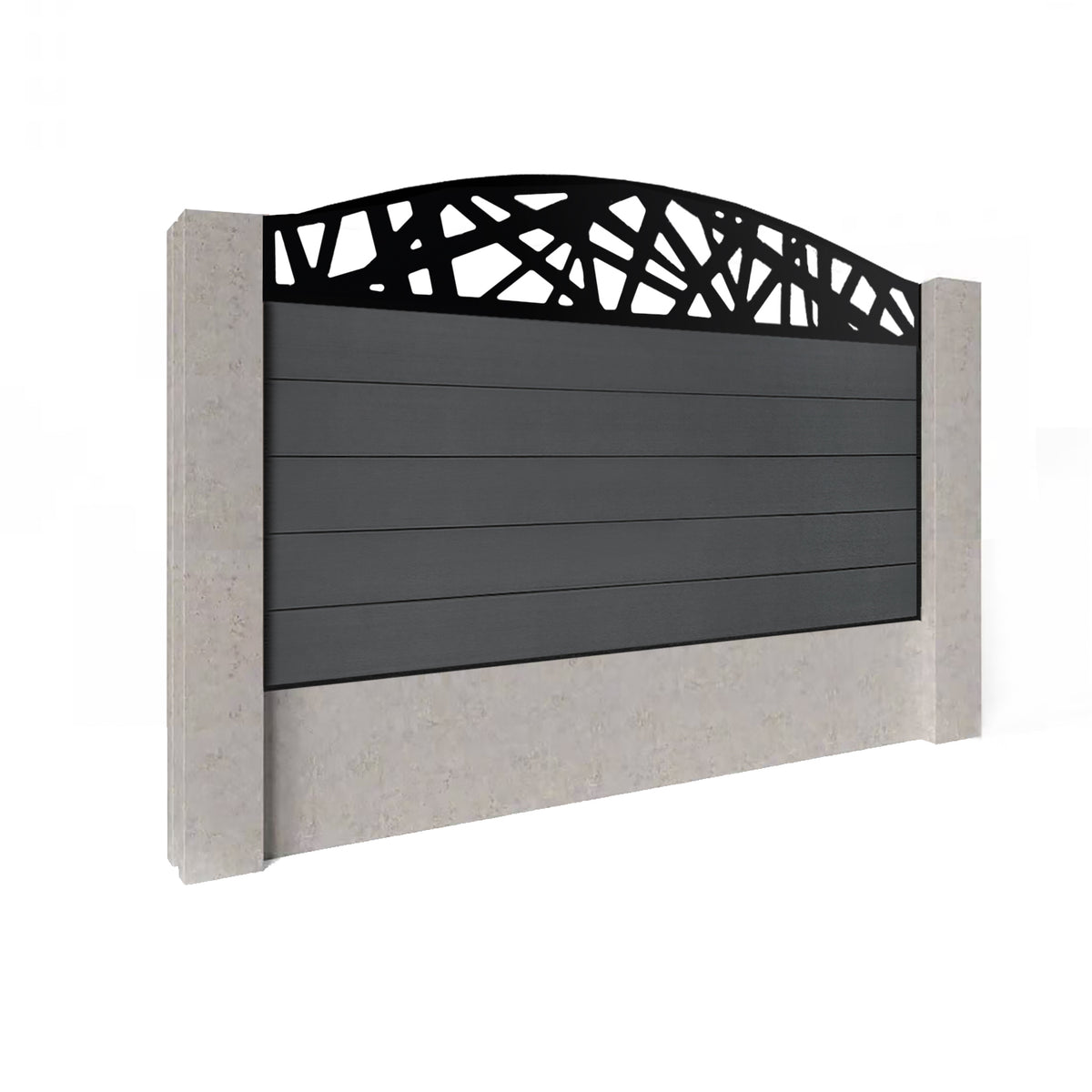 EasyComposite 3ft Composite Fence Panel Into Existing Concrete Posts - Dark Grey RAL7016 Boards & Laser Curved Topper Trellis