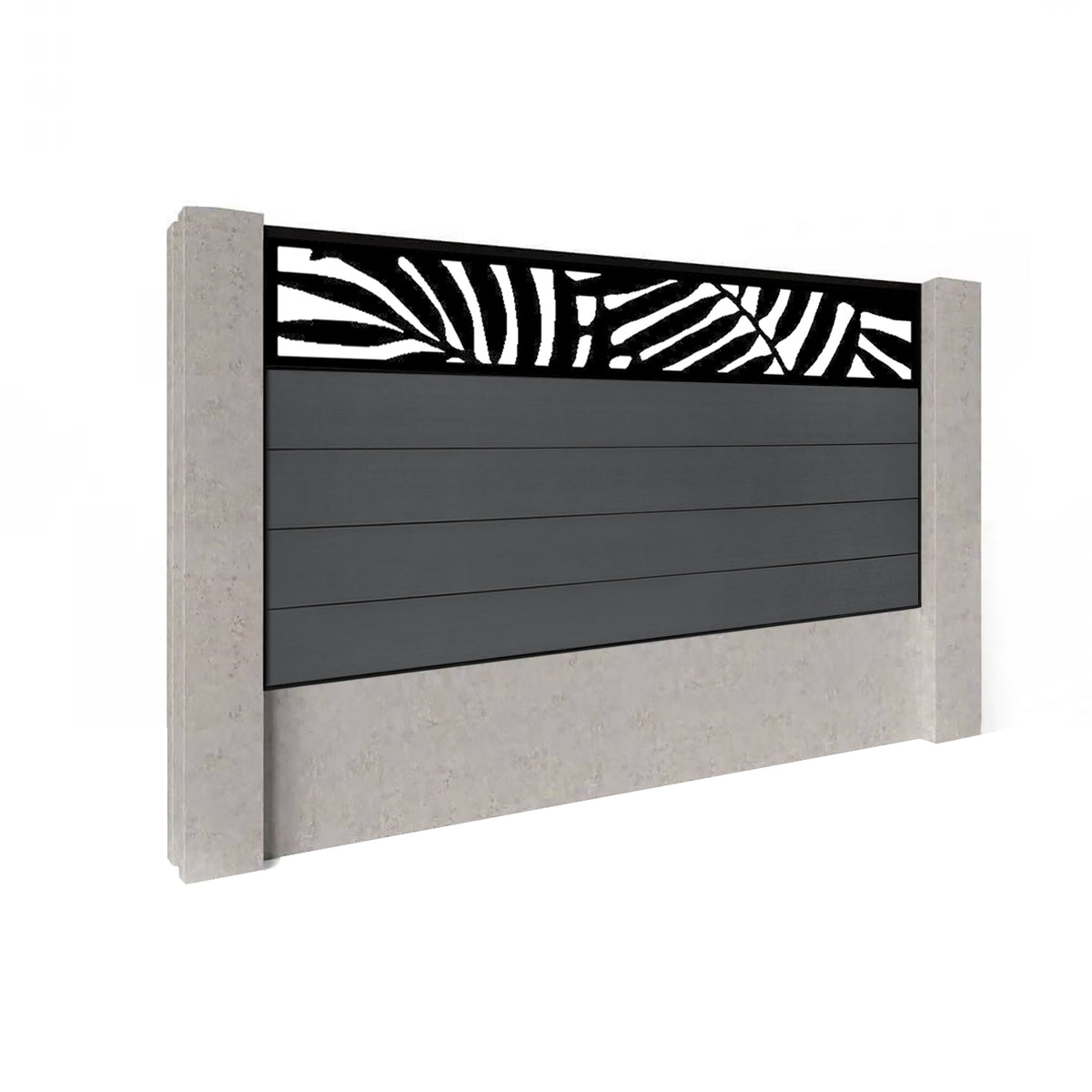EasyComposite 5ft Composite Fence Panel Into Existing Concrete Posts - Dark Grey RAL7016 Boards & Leafy Topper Trellis