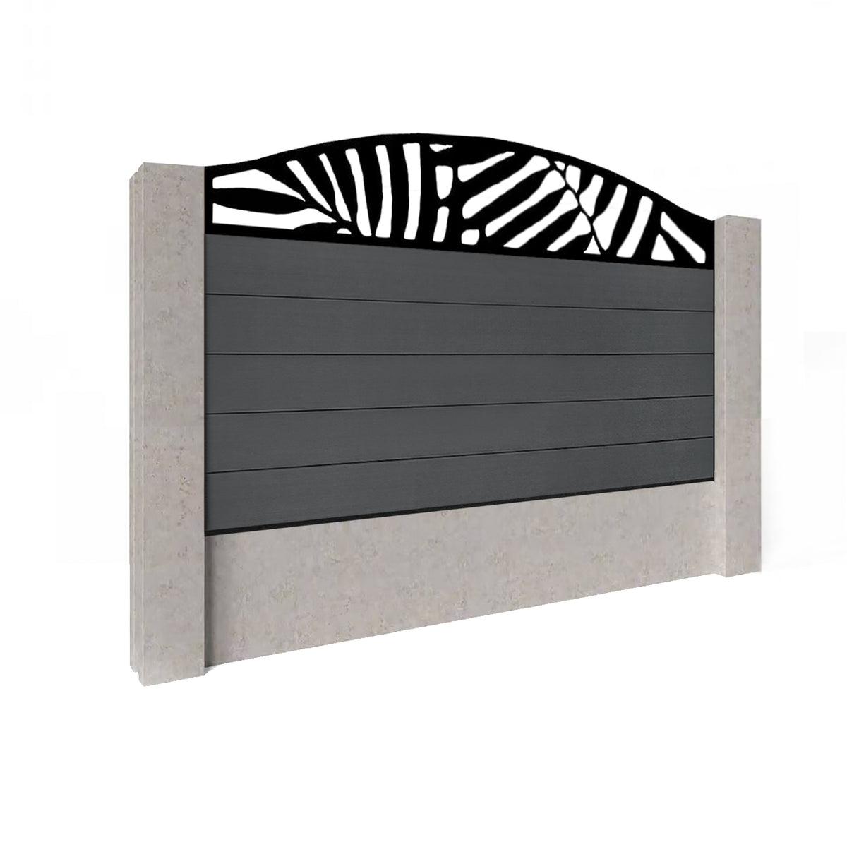 EasyComposite 3ft Composite Fence Panel Into Existing Concrete Posts - Dark Grey RAL7016 Boards & Leafy Curved Topper Trellis