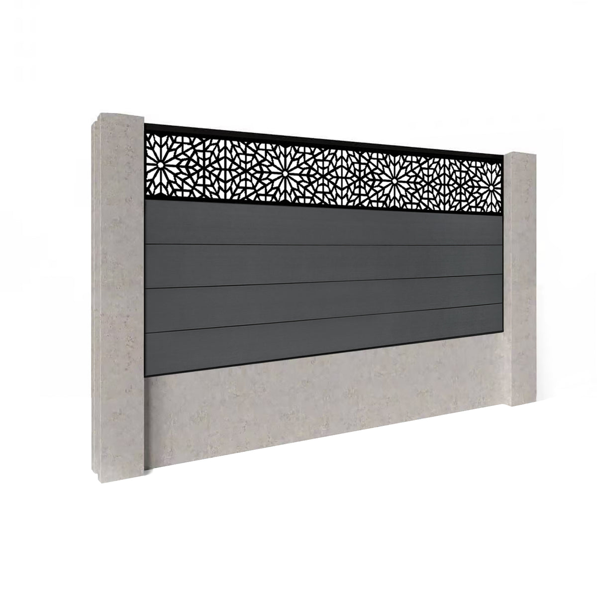 EasyComposite 4ft Composite Fence Panel Into Existing Concrete Posts - Dark Grey RAL7016 Boards & Morocco Topper Trellis