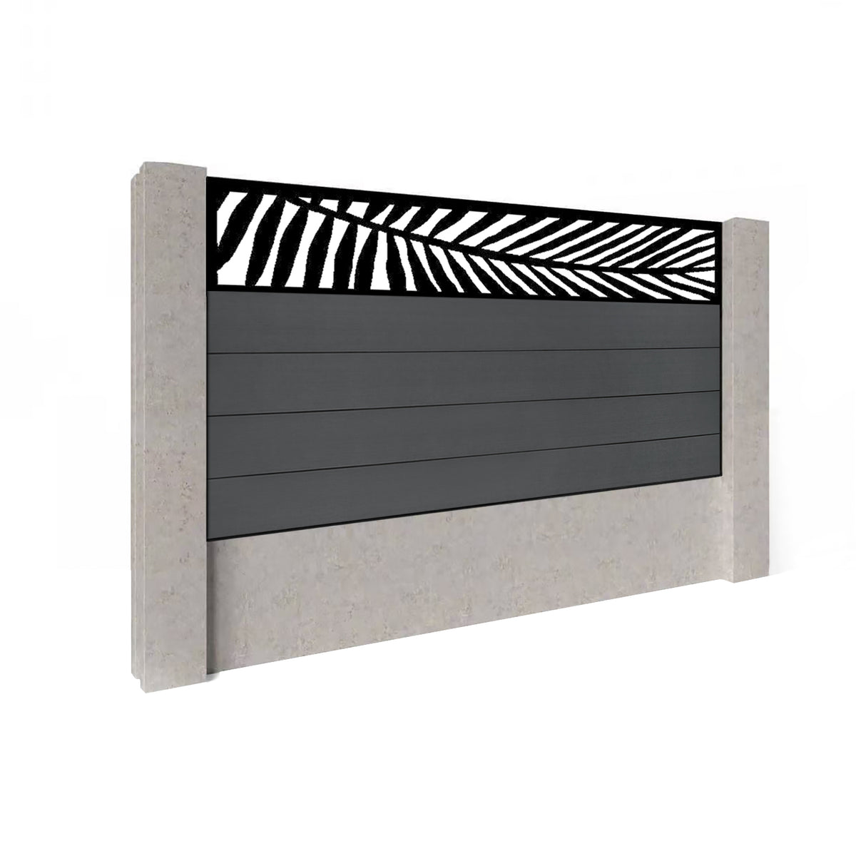 EasyComposite 3ft Composite Fence Panel Into Existing Concrete Posts - Dark Grey RAL7016 Boards & Palm Topper Trellis