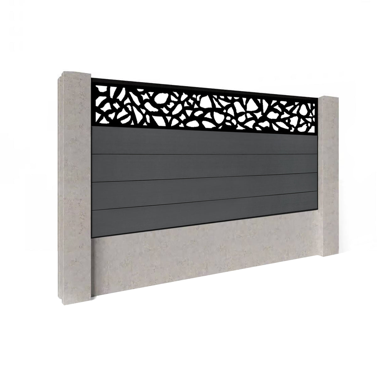 EasyComposite 3ft Composite Fence Panel Into Existing Concrete Posts - Dark Grey RAL7016 Boards & Pebble Topper Trellis