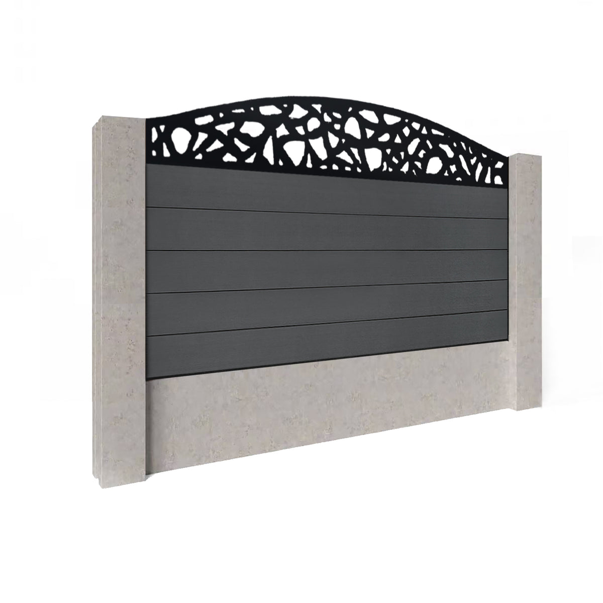 EasyComposite 3ft Composite Fence Panel Into Existing Concrete Posts - Dark Grey RAL7016 Boards & Pebble Curved Topper Trellis