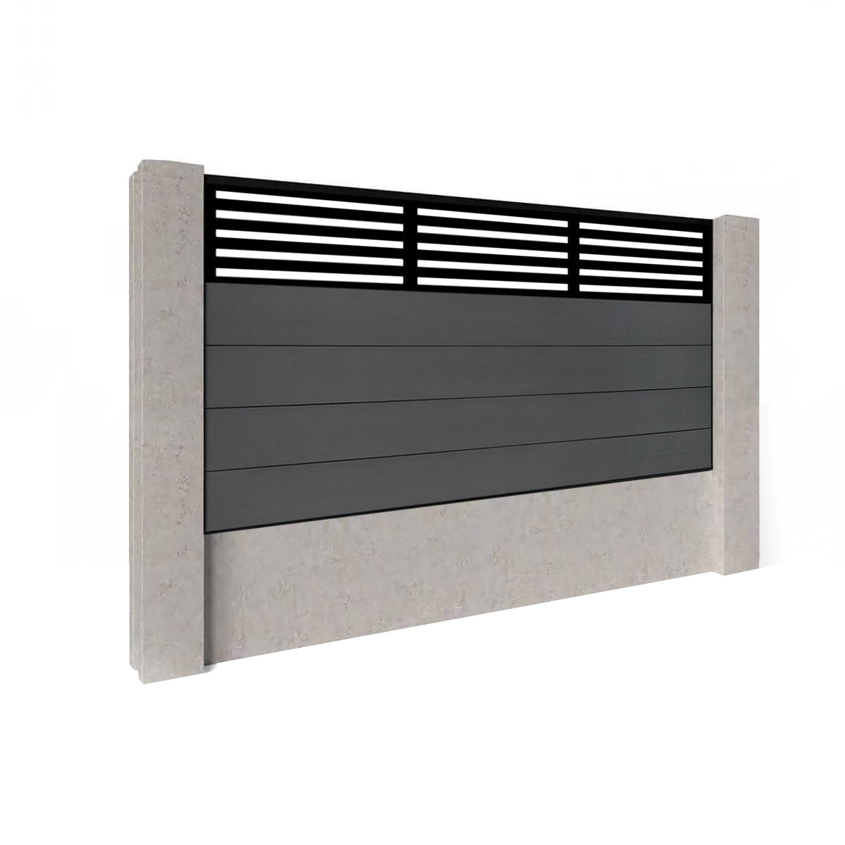 EasyComposite 3ft Composite Fence Panel Into Existing Concrete Posts - Dark Grey RAL7016 Boards & Slat Topper Trellis