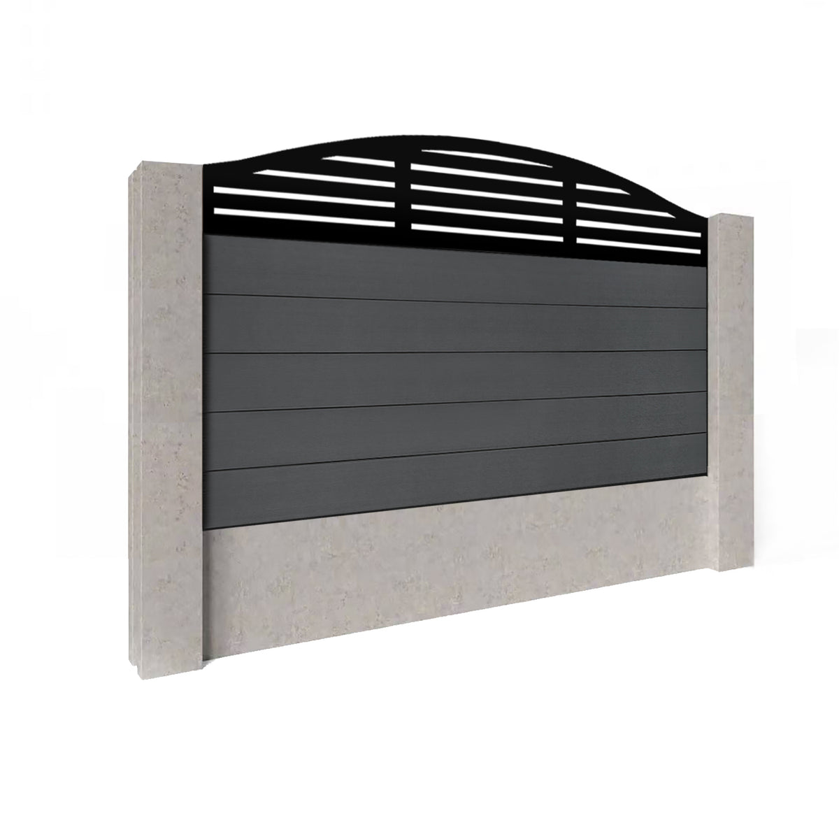 EasyComposite 3ft Composite Fence Panel Into Existing Concrete Posts - Dark Grey RAL7016 Boards & Slat Curved Topper Trellis