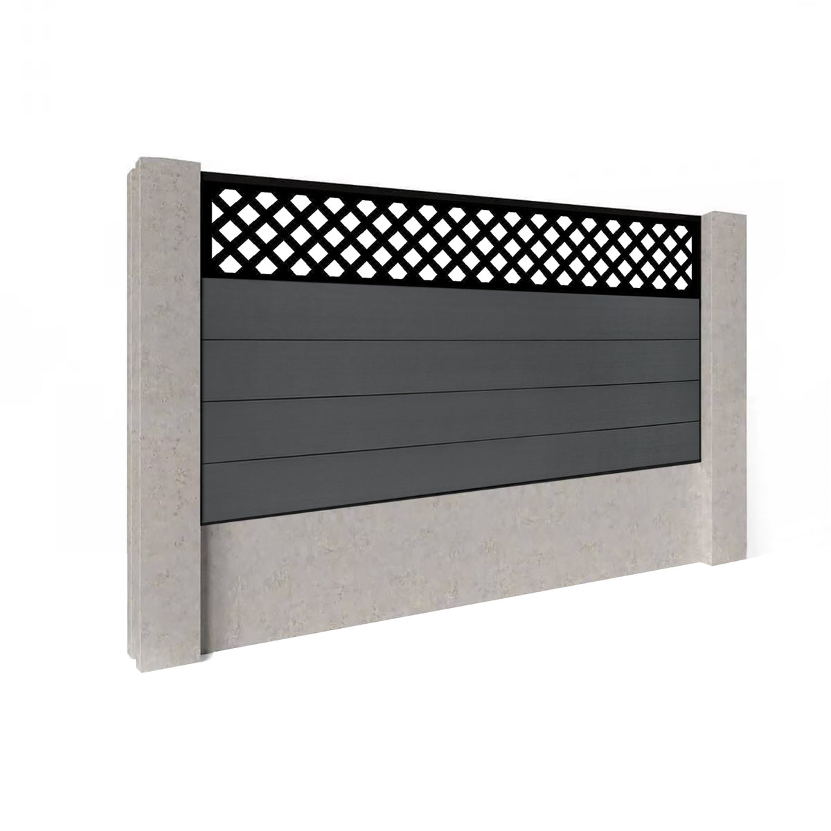 EasyComposite 3ft Composite Fence Panel Into Existing Concrete Posts - Dark Grey RAL7016 Boards & Wave Topper Trellis