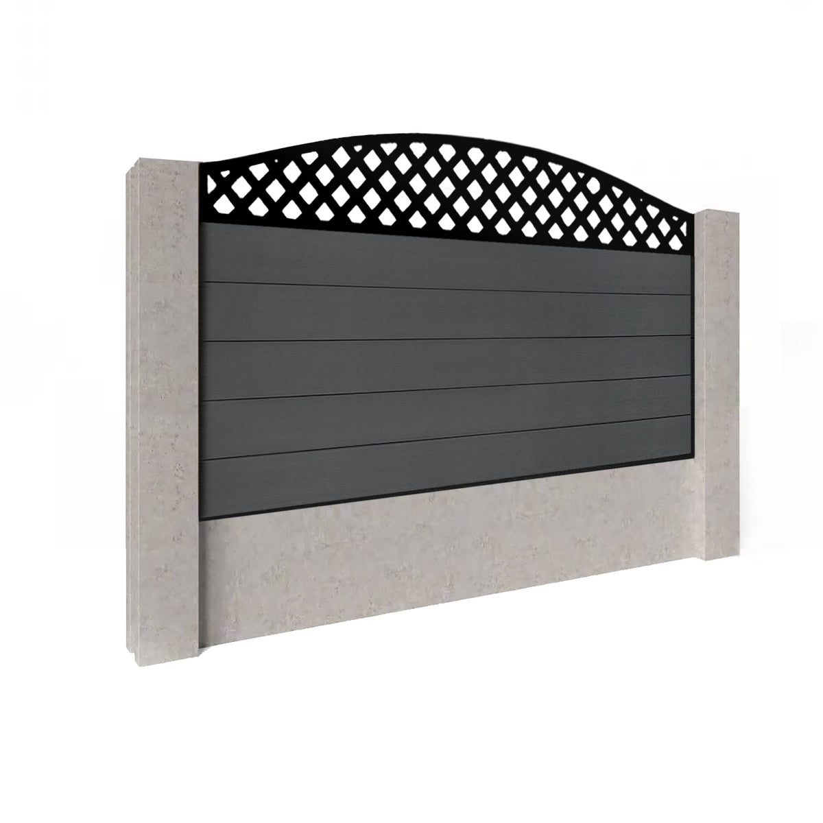 EasyComposite 3ft Composite Fence Panel Into Existing Concrete Posts - Dark Grey RAL7016 Boards & Wave curved Topper Trellis