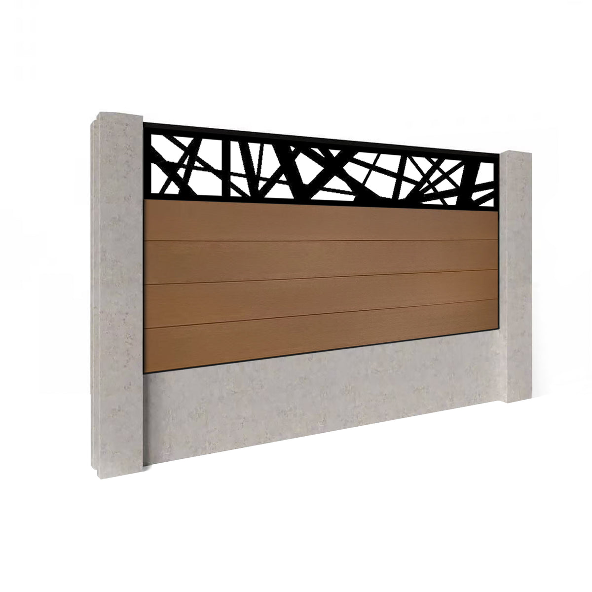 EasyComposite 3ft Composite Fence Panel Into Existing Concrete Posts - Golden Teak Boards & Laser Topper Trellis