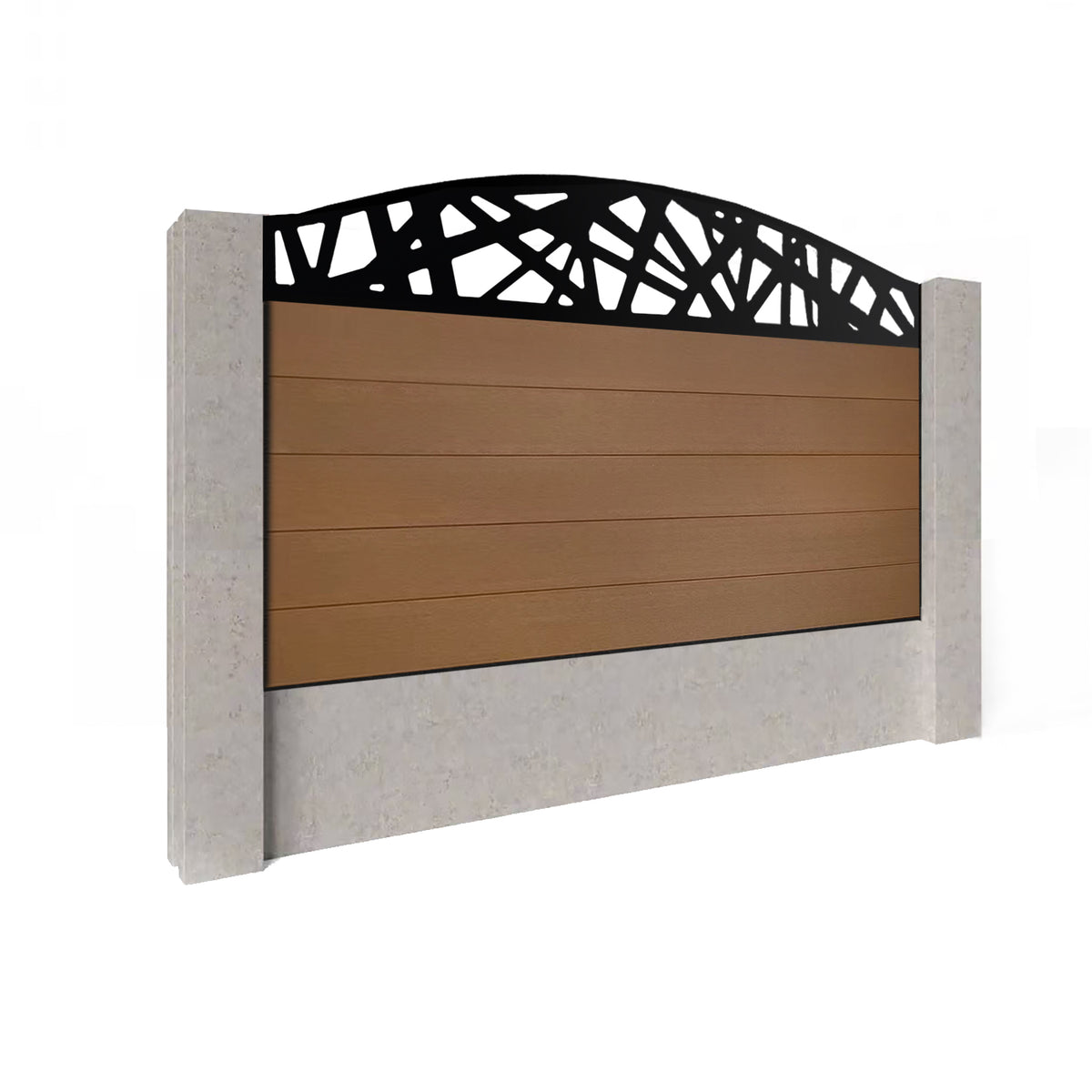 EasyComposite 3ft Composite Fence Panel Into Existing Concrete Posts - Golden Teak Boards & Laser Curved Topper Trellis
