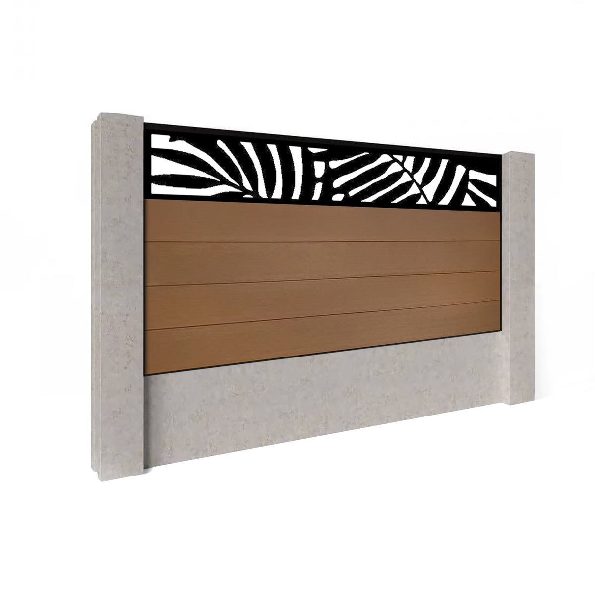 EasyComposite 5ft Composite Fence Panel Into Existing Concrete Posts - Golden Teak Boards & Leafy Topper Trellis