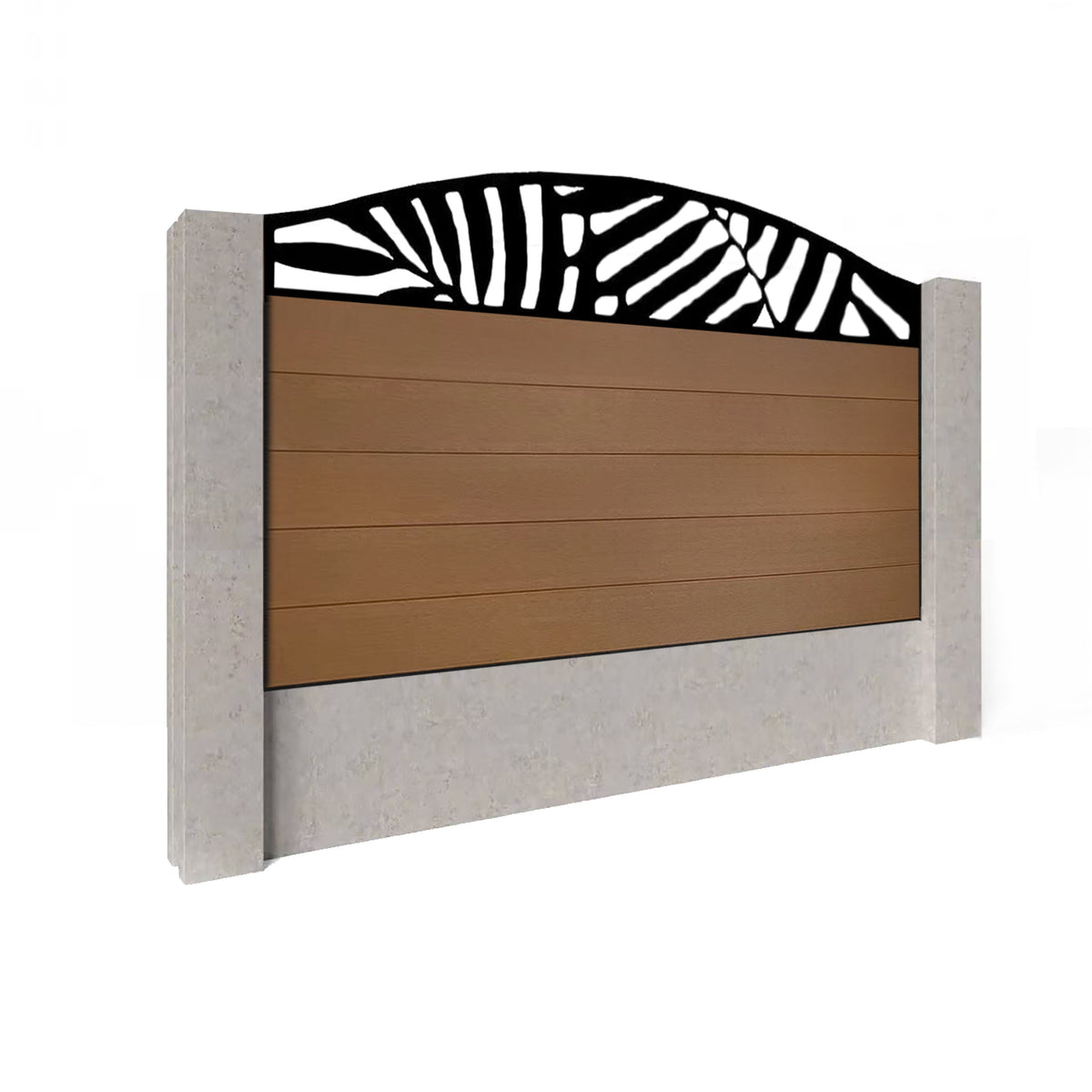 EasyComposite 3ft Composite Fence Panel Into Existing Concrete Posts - Golden Teak Boards & Leafy Curved Topper Trellis