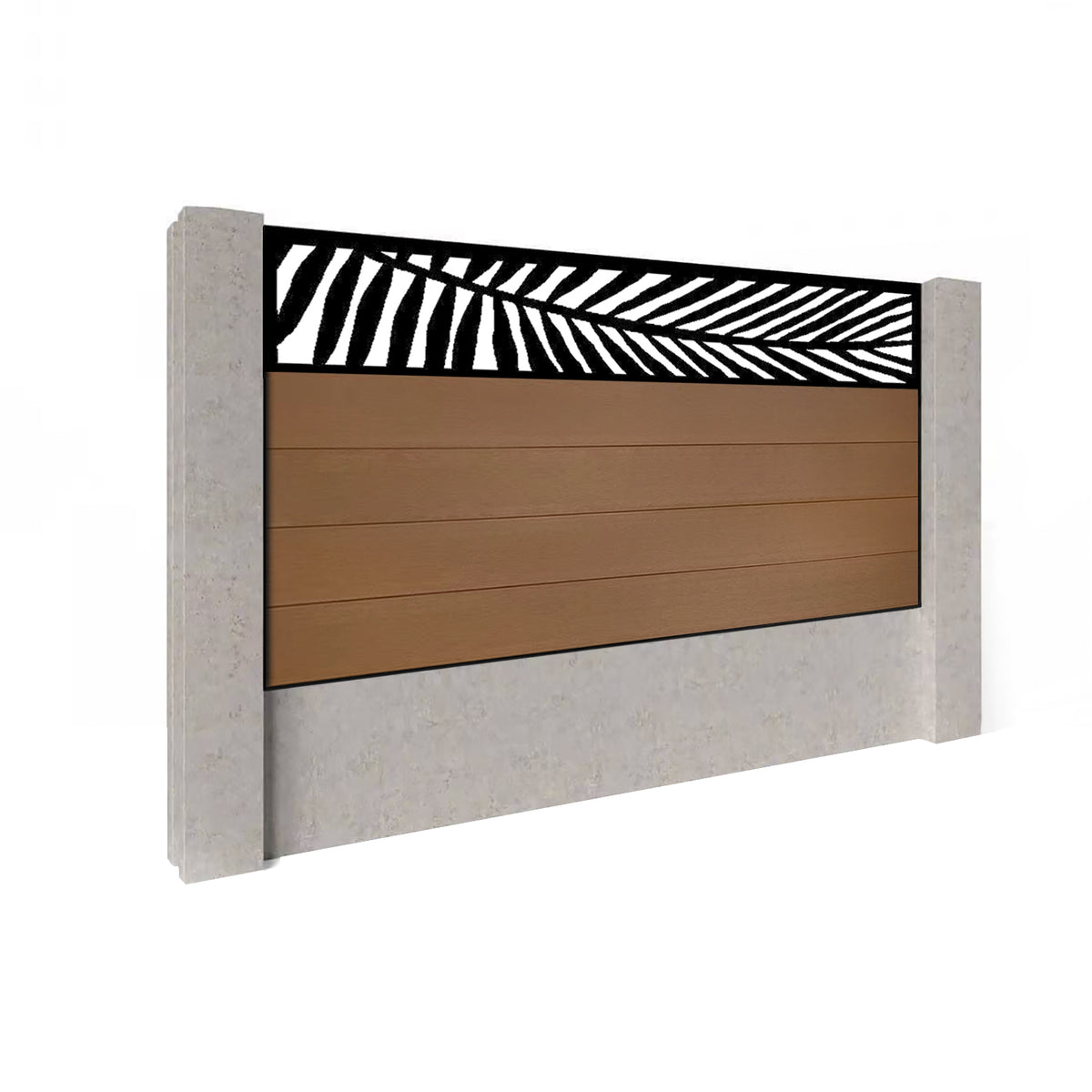 EasyComposite 3ft Composite Fence Panel Into Existing Concrete Posts - Golden Teak Boards & Palm Topper Trellis