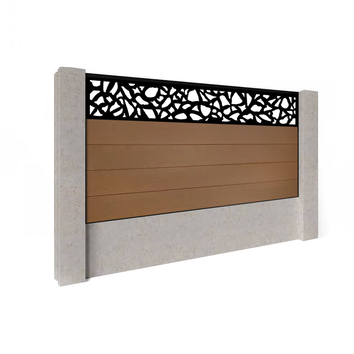 EasyComposite 3ft Composite Fence Panel Into Existing Concrete Posts - Golden Teak Boards & Pebble Topper Trellis