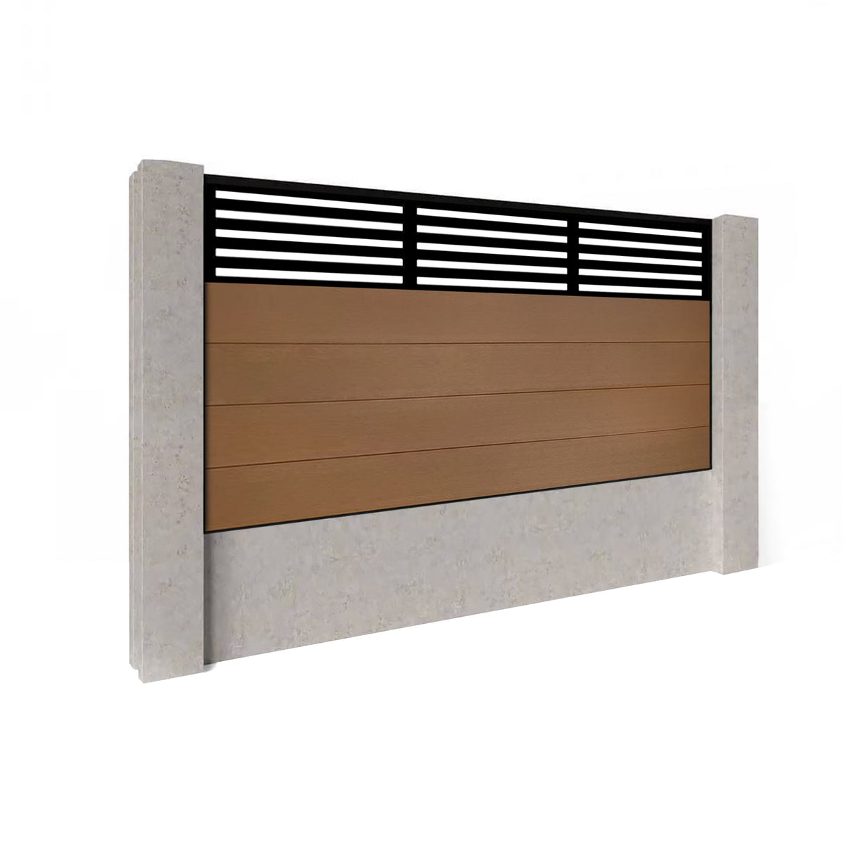 EasyComposite 3ft Composite Fence Panel Into Existing Concrete Posts - Golden Teak Boards & Slat Topper Trellis