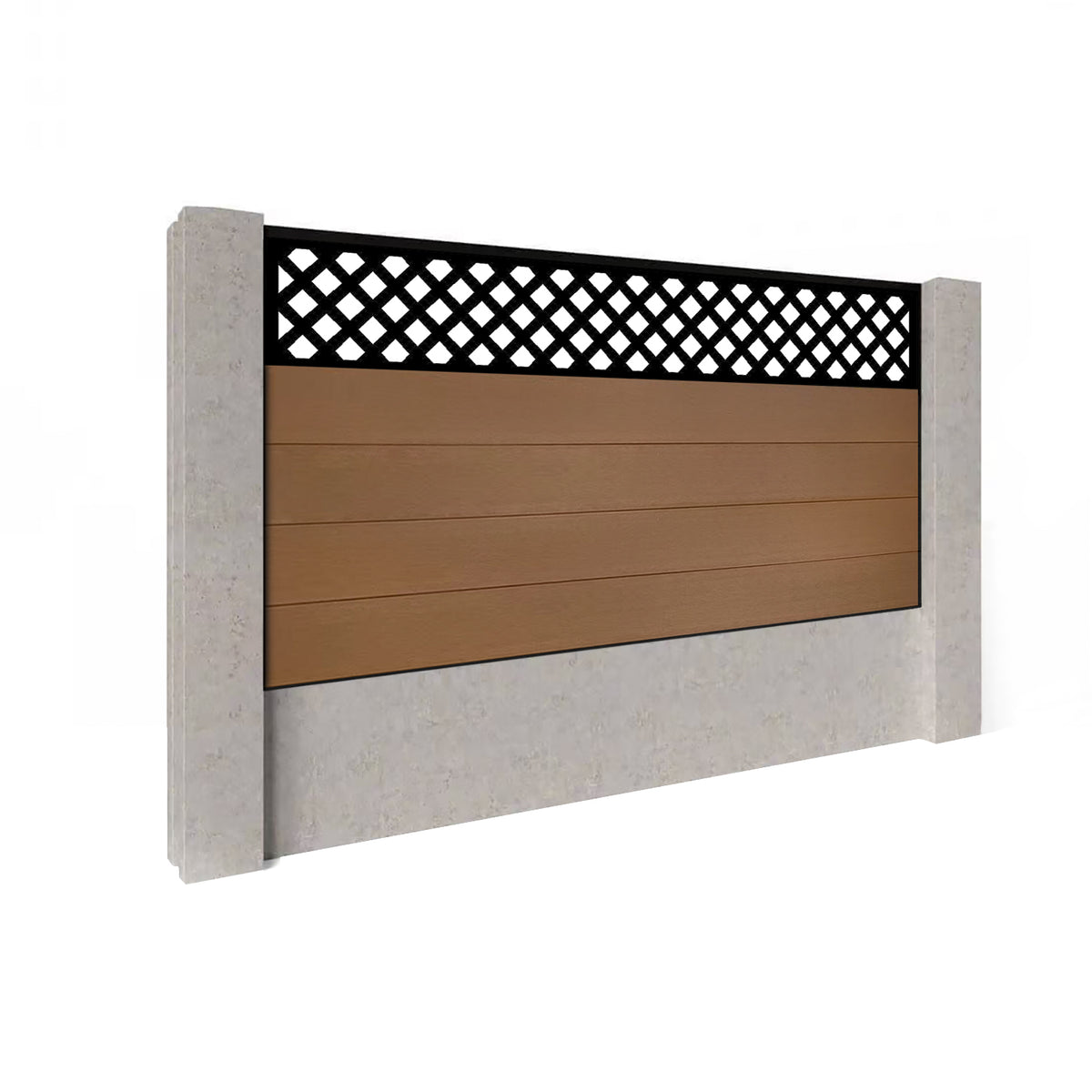 EasyComposite 3ft Composite Fence Panel Into Existing Concrete Posts - Golden Teak Boards & Wave Topper Trellis