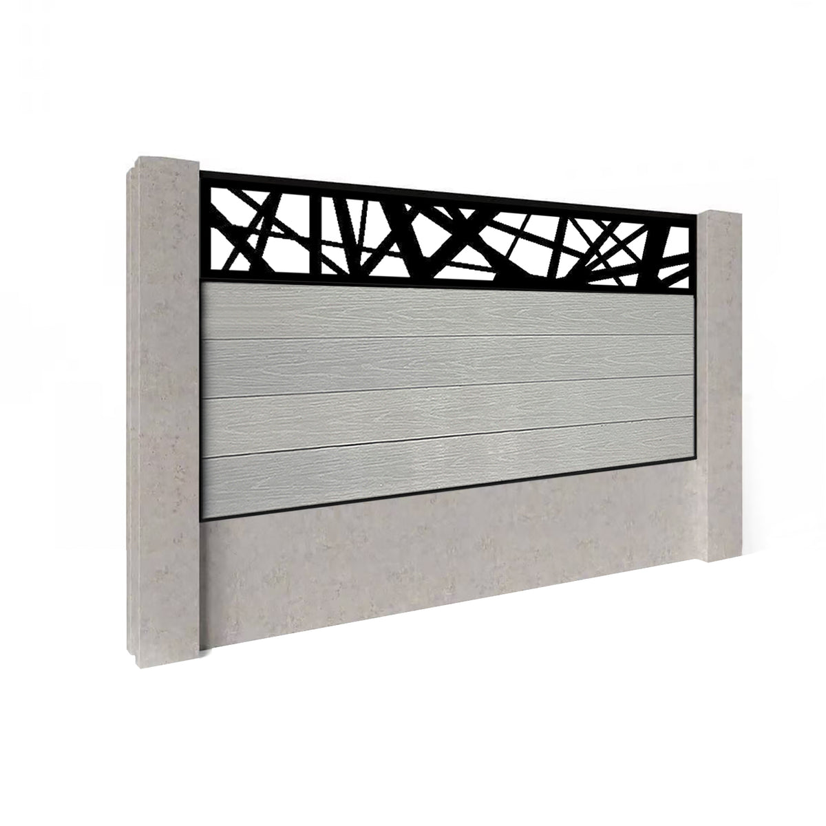 EasyComposite 3ft Composite Fence Panel Into Existing Concrete Posts - Light Grey Boards & Laser Topper Trellis
