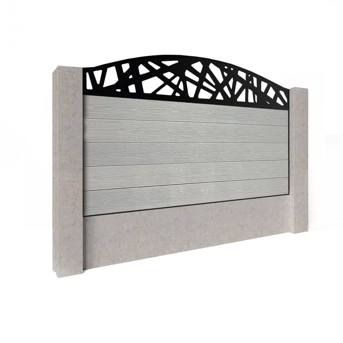EasyComposite 3ft Composite Fence Panel Into Existing Concrete Posts - Light Grey Boards & Laser Curved Topper Trellis