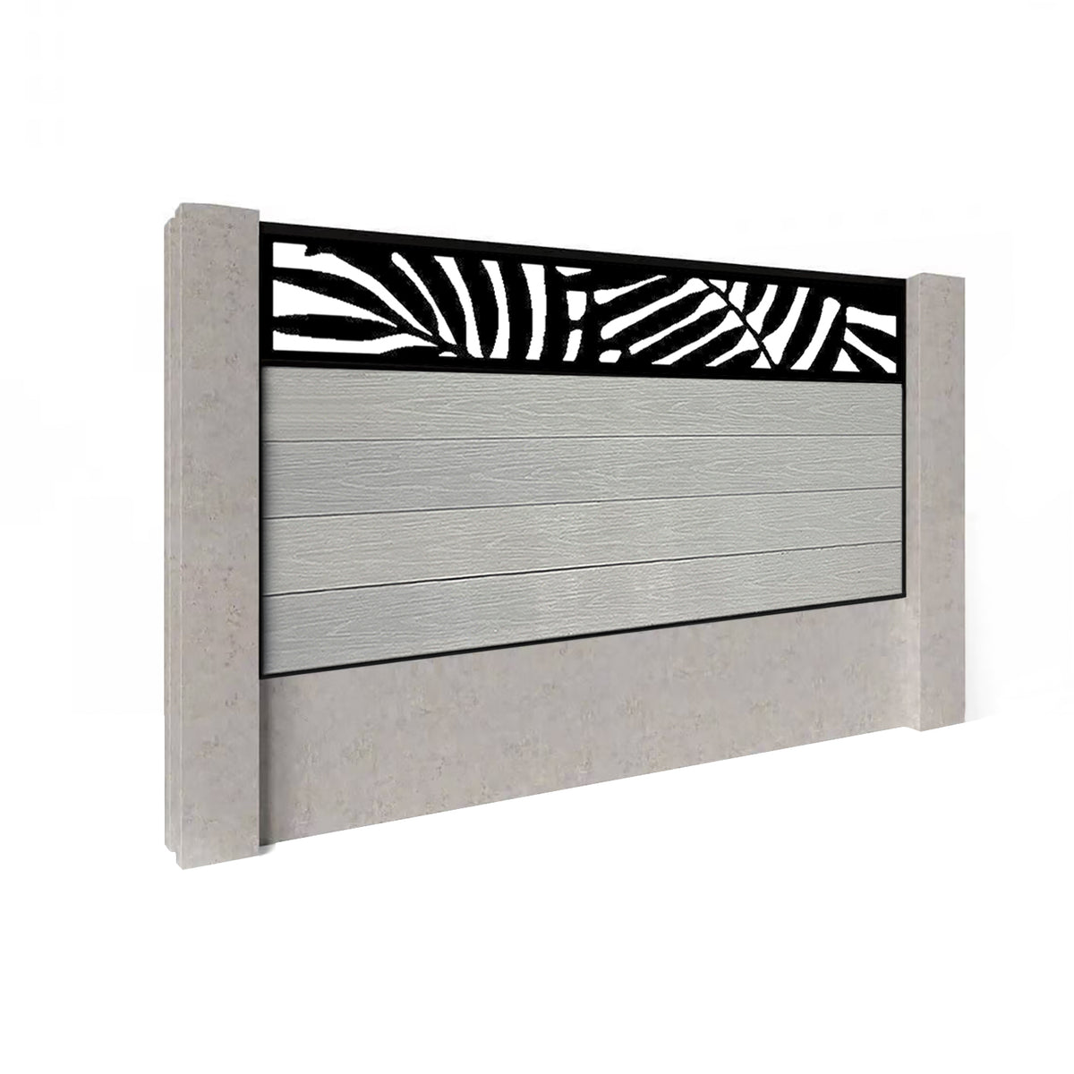 EasyComposite 5ft Composite Fence Panel Into Existing Concrete Posts - Light Grey Boards & Leafy Topper Trellis