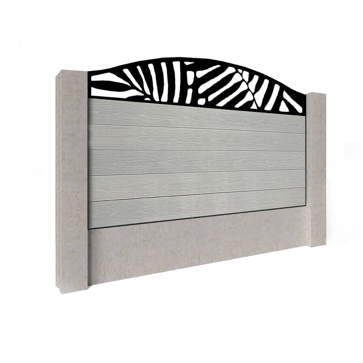 EasyComposite 3ft Composite Fence Panel Into Existing Concrete Posts - Light Grey Boards & Leafy Curved Topper Trellis