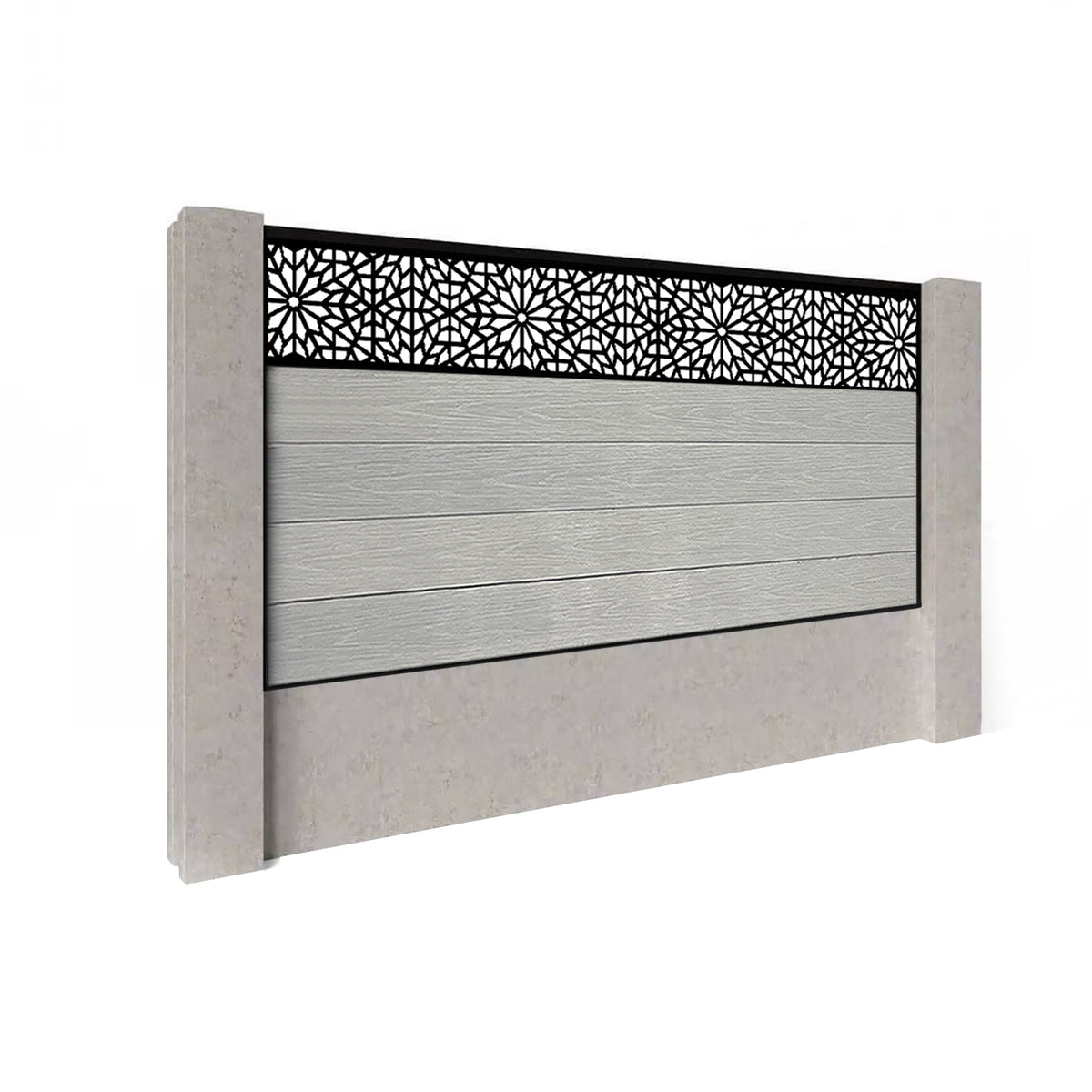 EasyComposite 4ft Composite Fence Panel Into Existing Concrete Posts - Light Grey Boards & Morocco Topper Trellis