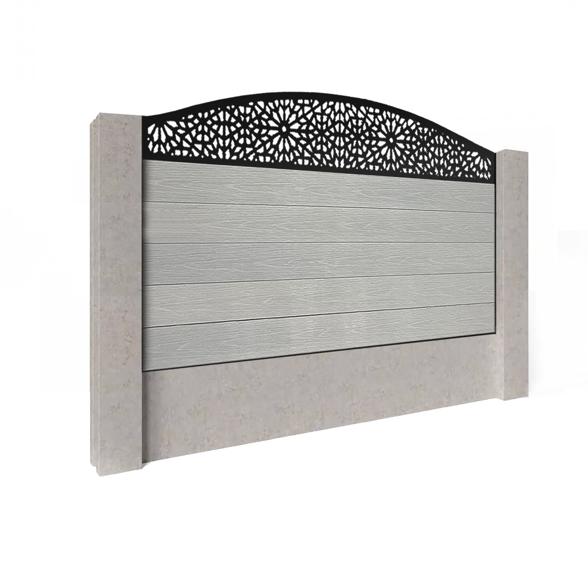 EasyComposite 3ft Composite Fence Panel Into Existing Concrete Posts - Light Grey Boards & Morocco Curved Topper Trellis