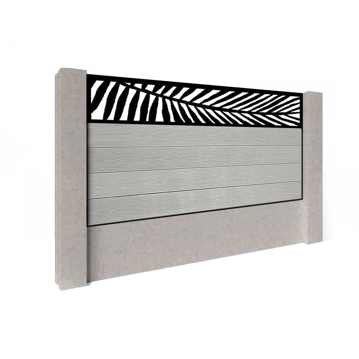 EasyComposite 3ft Composite Fence Panel Into Existing Concrete Posts - Light Grey Boards & Palm Topper Trellis