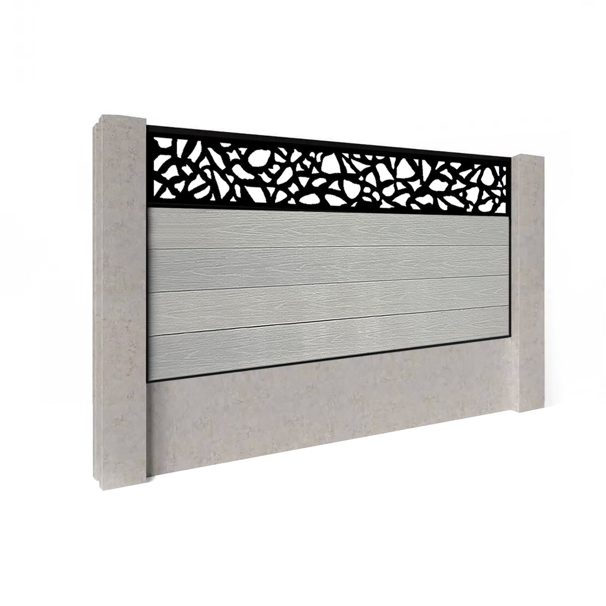 EasyComposite 3ft Composite Fence Panel Into Existing Concrete Posts - Light Grey Boards & Pebble Topper Trellis