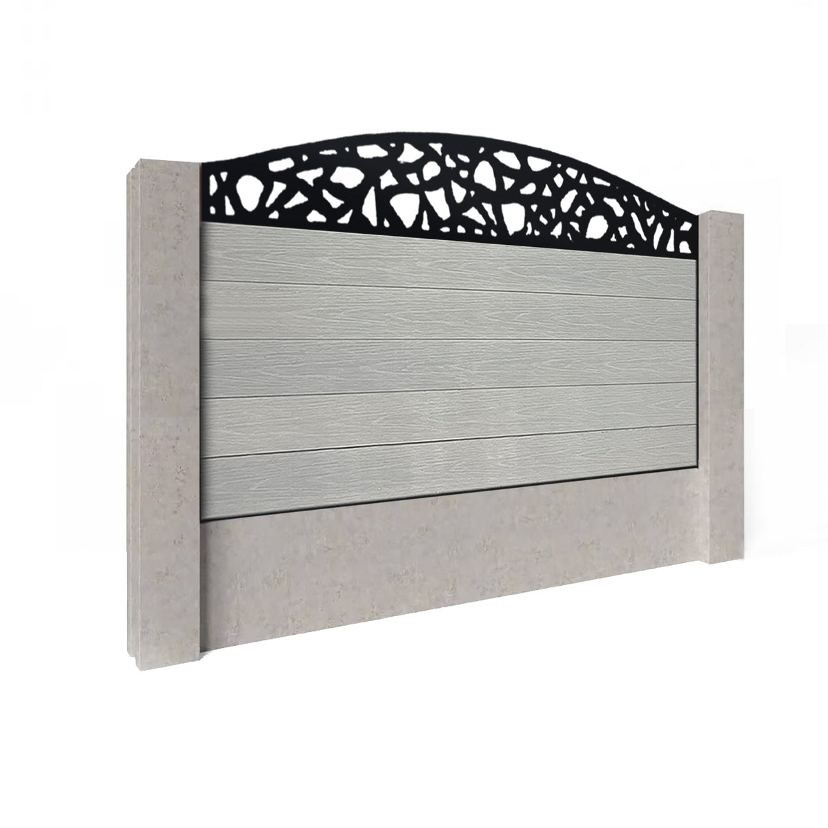 EasyComposite 3ft Composite Fence Panel Into Existing Concrete Posts - Light Grey Boards & Pebble Curved Topper Trellis