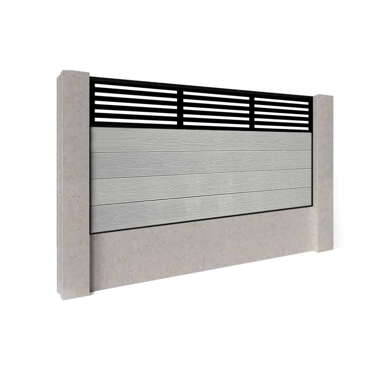 EasyComposite 3ft Composite Fence Panel Into Existing Concrete Posts - Light Grey Boards & Slat Topper Trellis