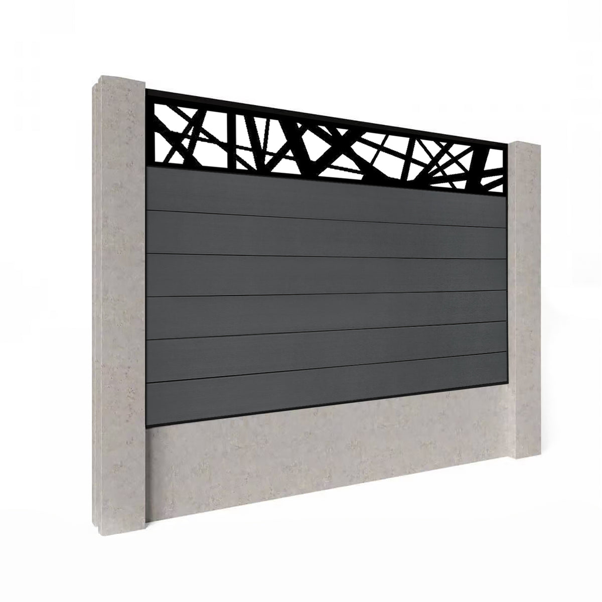 EasyComposite 4ft Composite Fence Panel Into Existing Concrete Posts - Dark Grey RAL7016 Boards & Laser Topper Trellis