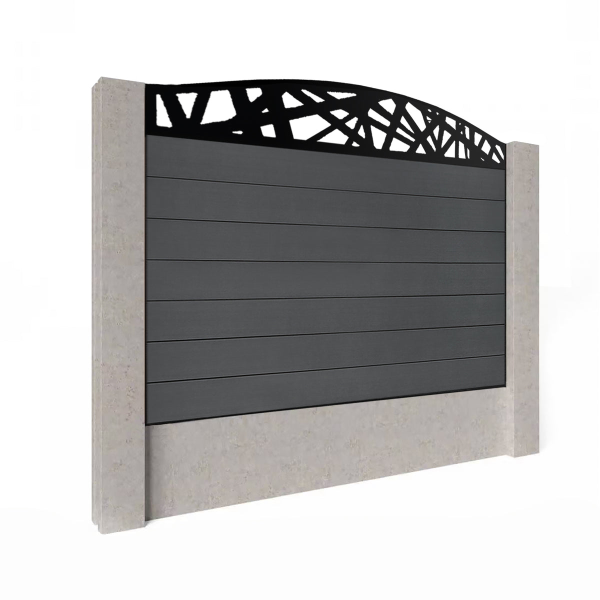 EasyComposite 4ft Composite Fence Panel Into Existing Concrete Posts - Dark Grey RAL7016 Boards & Laser Curved Topper Trellis
