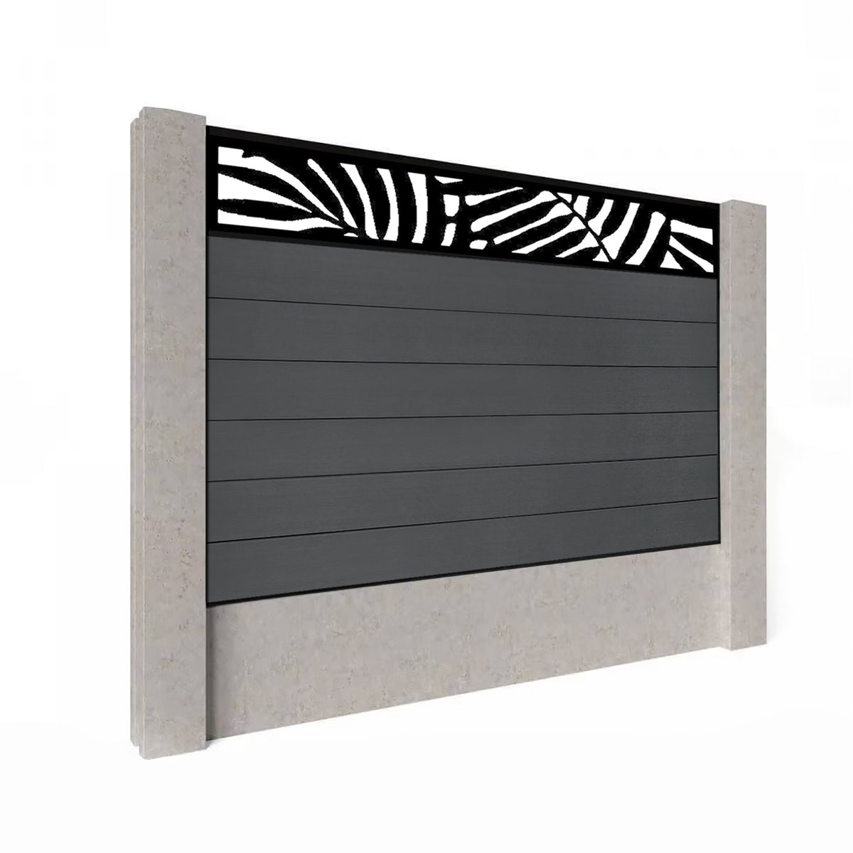 EasyComposite 6ft Composite Fence Panel Into Existing Concrete Posts - Dark Grey RAL7016 Boards & Leafy Topper Trellis