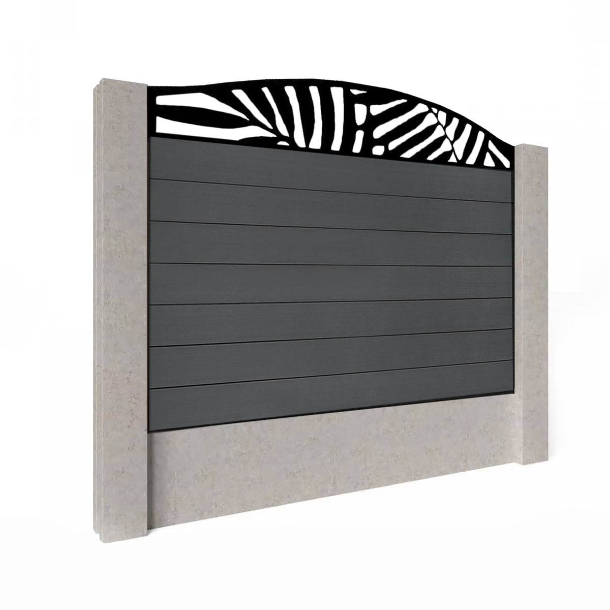 EasyComposite 4ft Composite Fence Panel Into Existing Concrete Posts - Dark Grey RAL7016 Boards & Leafy Curved Topper Trellis