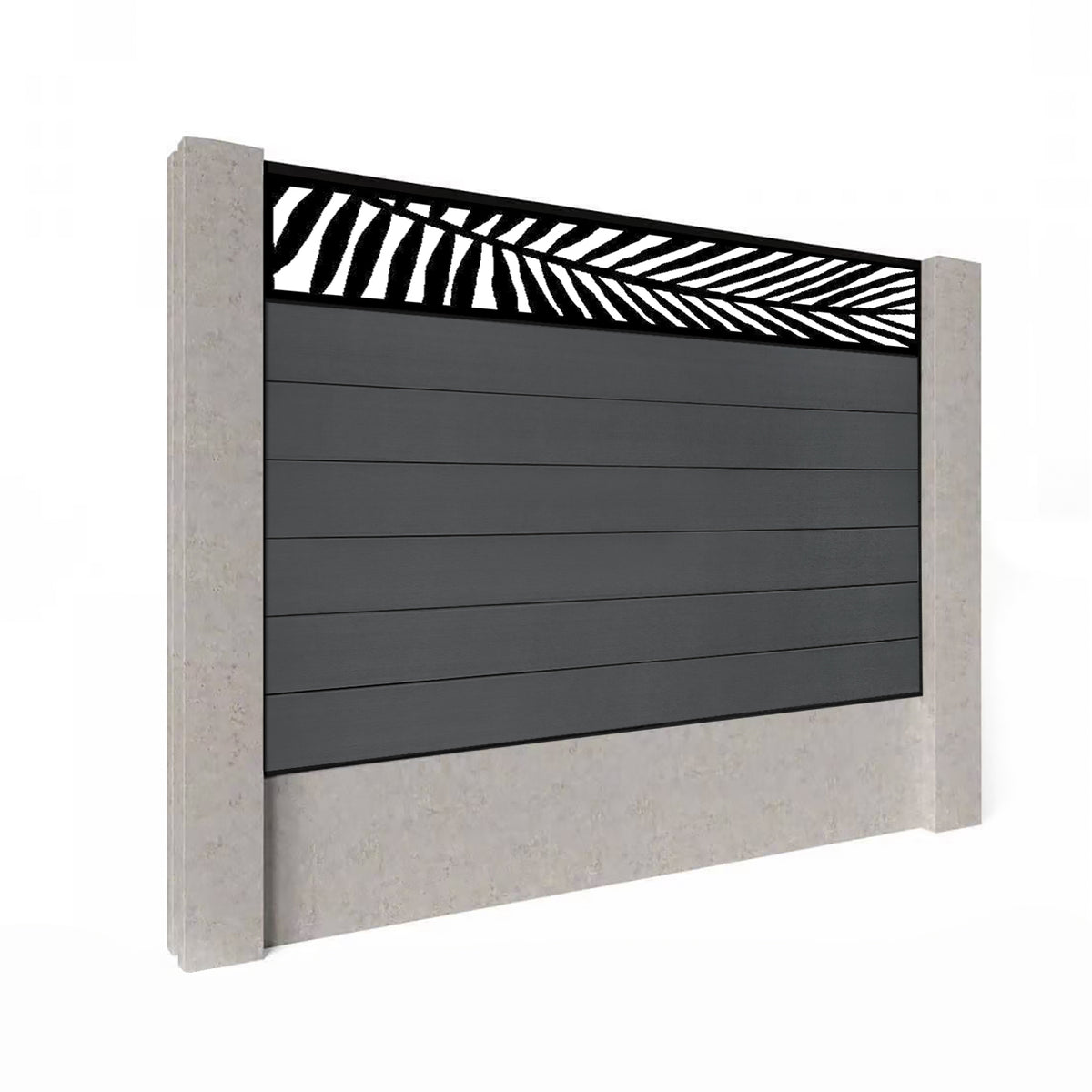 EasyComposite 4ft Composite Fence Panel Into Existing Concrete Posts - Dark Grey RAL7016 Boards & Palm Topper Trellis