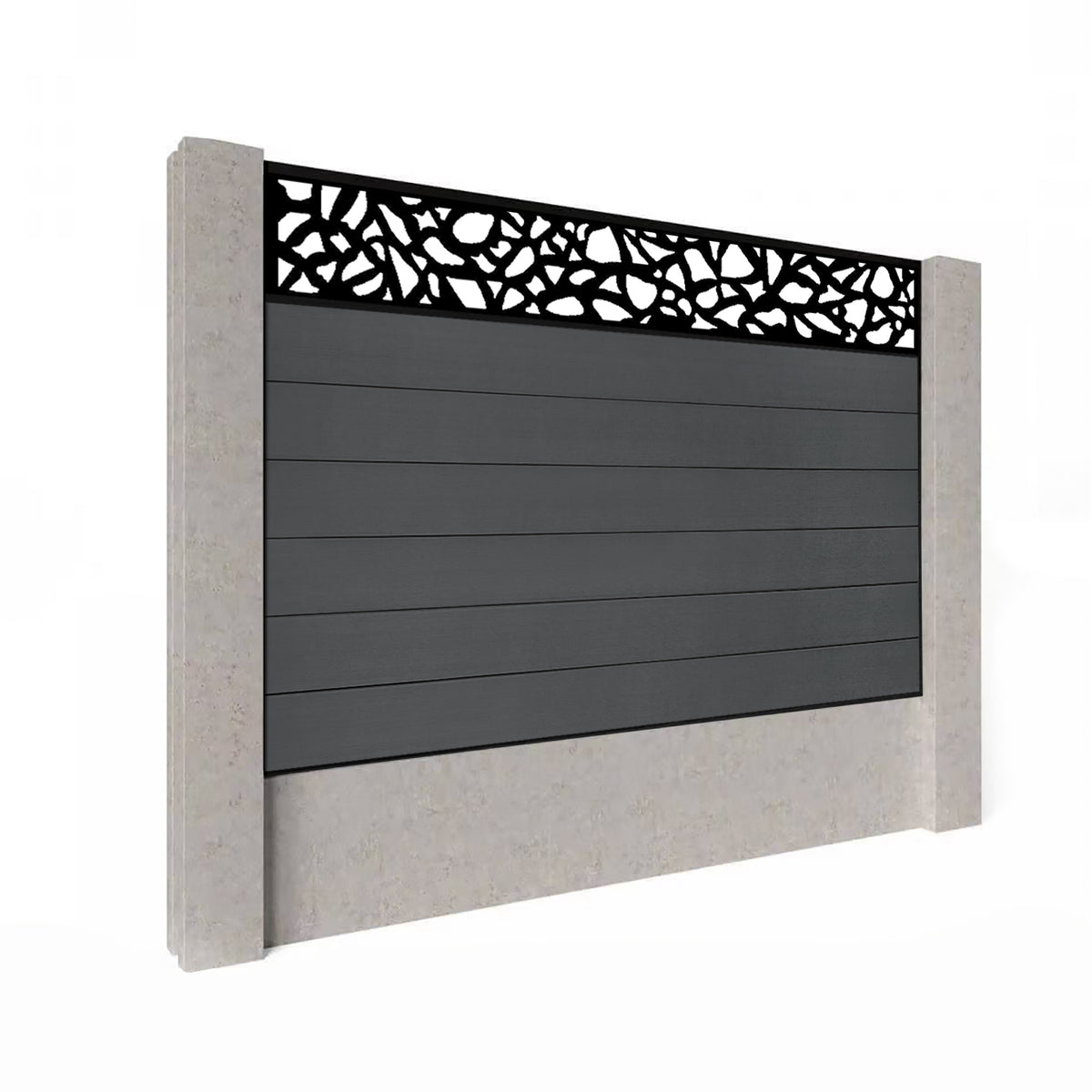 EasyComposite 4ft Composite Fence Panel Into Existing Concrete Posts - Dark Grey RAL7016 Boards & Pebble Topper Trellis