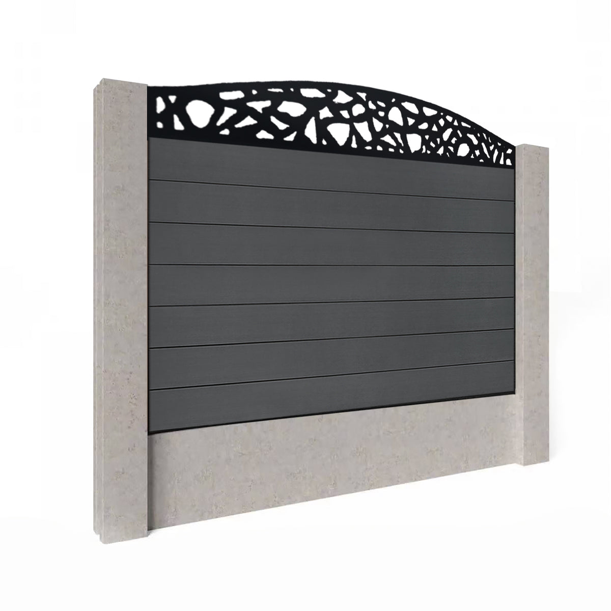 EasyComposite 4ft Composite Fence Panel Into Existing Concrete Posts - Dark Grey RAL7016 Boards & Pebble Curved Topper Trellis